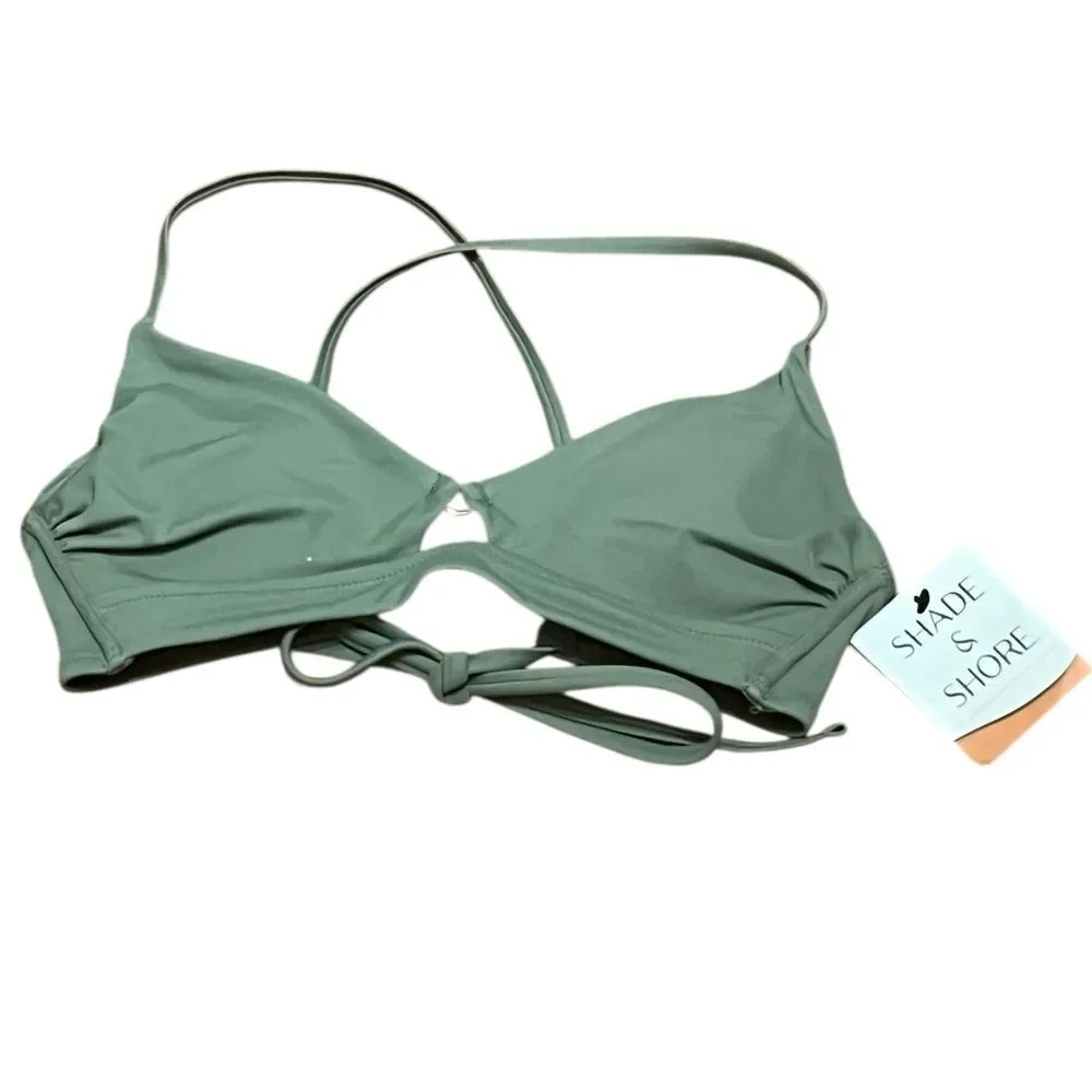 Shade & Shore Light Green Longline Bikini Top with‎ Cross Back, Size 32B, NWT